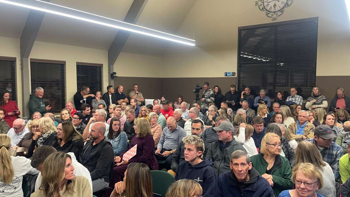 Community members during a Fruit Heights City Council meeting Wednesday. A church that had volunteered to host a warming center on cold nights for those experiencing homelessness in Davis County has pulled its offer after "discord" in the community.