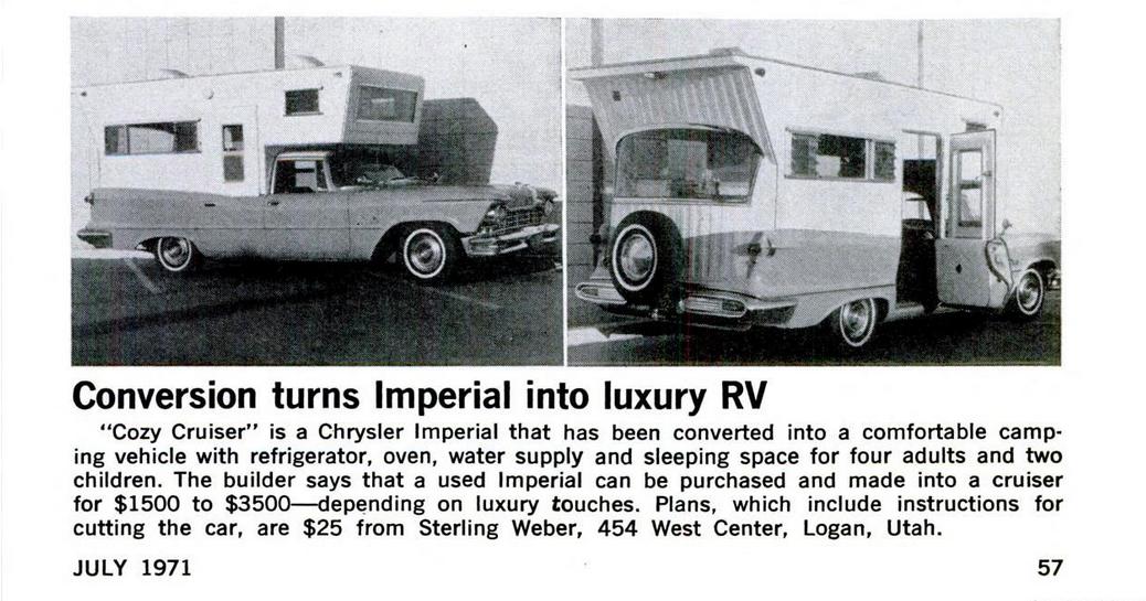 Popular Mechanics article, as it appeared in 1971, showcasing a Utah man's homebuilt camper.