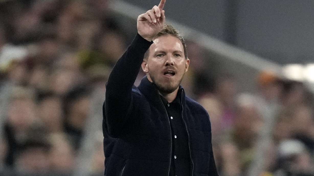 Germany's head coach Julian Nagelsmann reacts during the UEFA Nations League group 3 soccer match between Germany and The Netherlands in Munich, Germany, Monday, Oct. 14, 2024.
