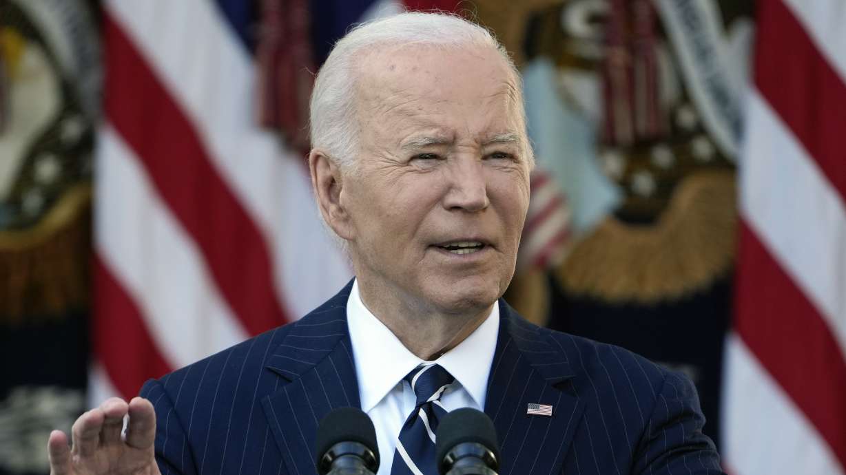 President Joe Biden speaks in the Rose Garden of the White House in Washington, Thursday.