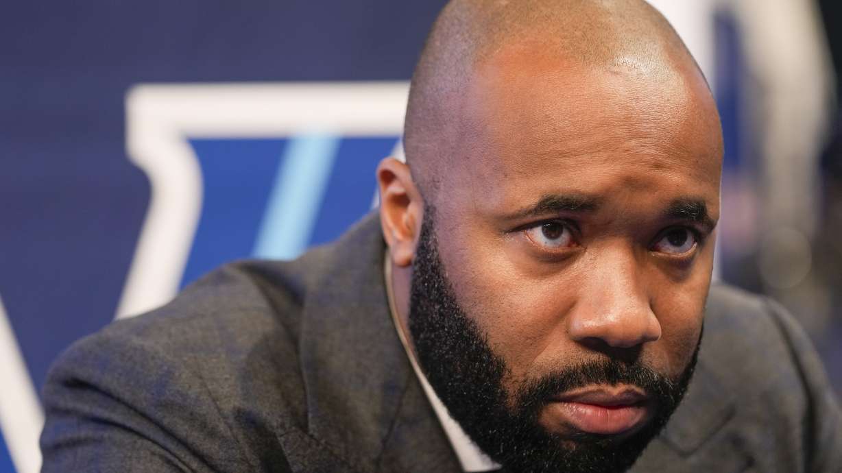 Villanova head coach Kyle Neptune talks to reporters during the Big East NCAA college basketball media day in New York, Wednesday, Oct. 23, 2024.