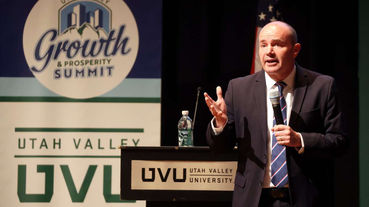 Sen. Mike Lee, R-Utah, speaks at the Utah Valley Growth and Prosperity Summit at Utah Valley University in Orem on Thursday. Lee is involved in changes for the leadership under a GOP senate majority and a Donald Trump White House.