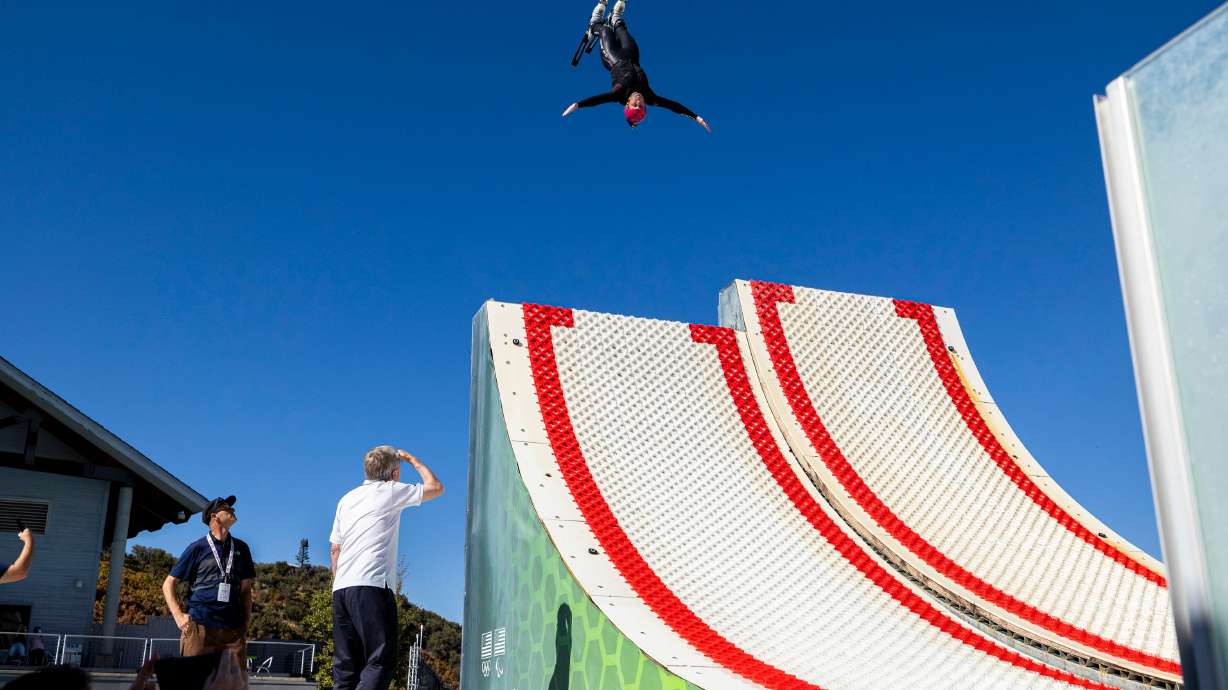 International Olympic Committee President Thomas Bach watches an athlete practice as he checks out the facilities at the Spence Eccles Olympic Freestyle Pool within the Utah Olympic Park in Park City on Sept. 28 .Utah County leaders talked about the 2034 Winter Games during the Utah Valley Growth and Prosperity Summit on Thursday.