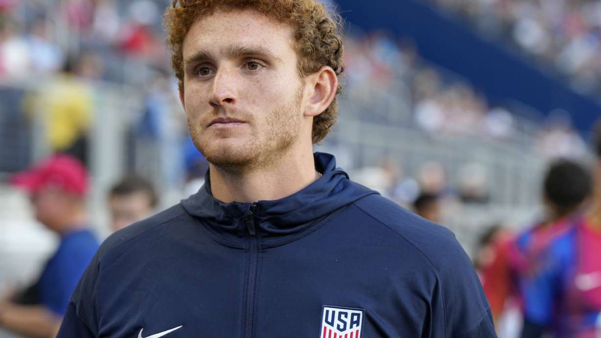 FILE - United States' Josh Sargent walks on the sidelines prior to a friendly soccer match against the New Zealand, Tuesday, Sept. 10, 2024, in Cincinnati.