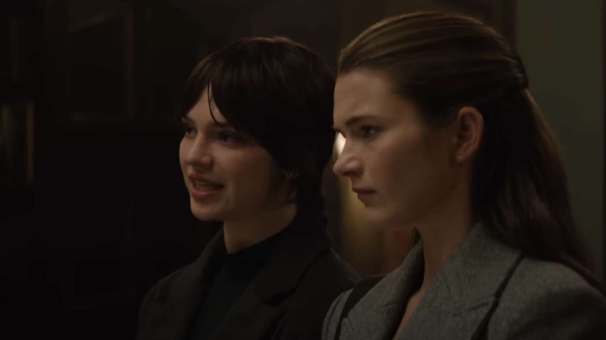 Sister Barnes and Sister Paxton, two fictional Latter-day Saint missionaries, ask Hugh Grant's characters how to leave the trap he has sent for them in his house in "Heretic."