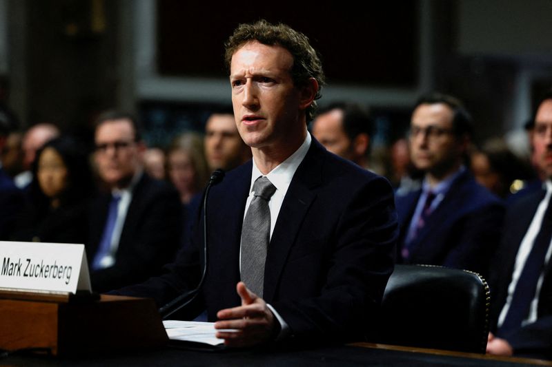 Meta's CEO Mark Zuckerberg speaks at a Senate Judiciary Committee hearing at the U.S. Capitol in Washington, Jan. 31. A federal judge said Zuckerberg is not personally liable in 25 lawsuits over social media harms for children.