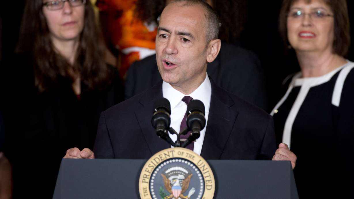 FILE - Then-Deloitte CEO Joe Echevarria speaks in the East Room of the White House in Washington, Monday, June 10, 2013.