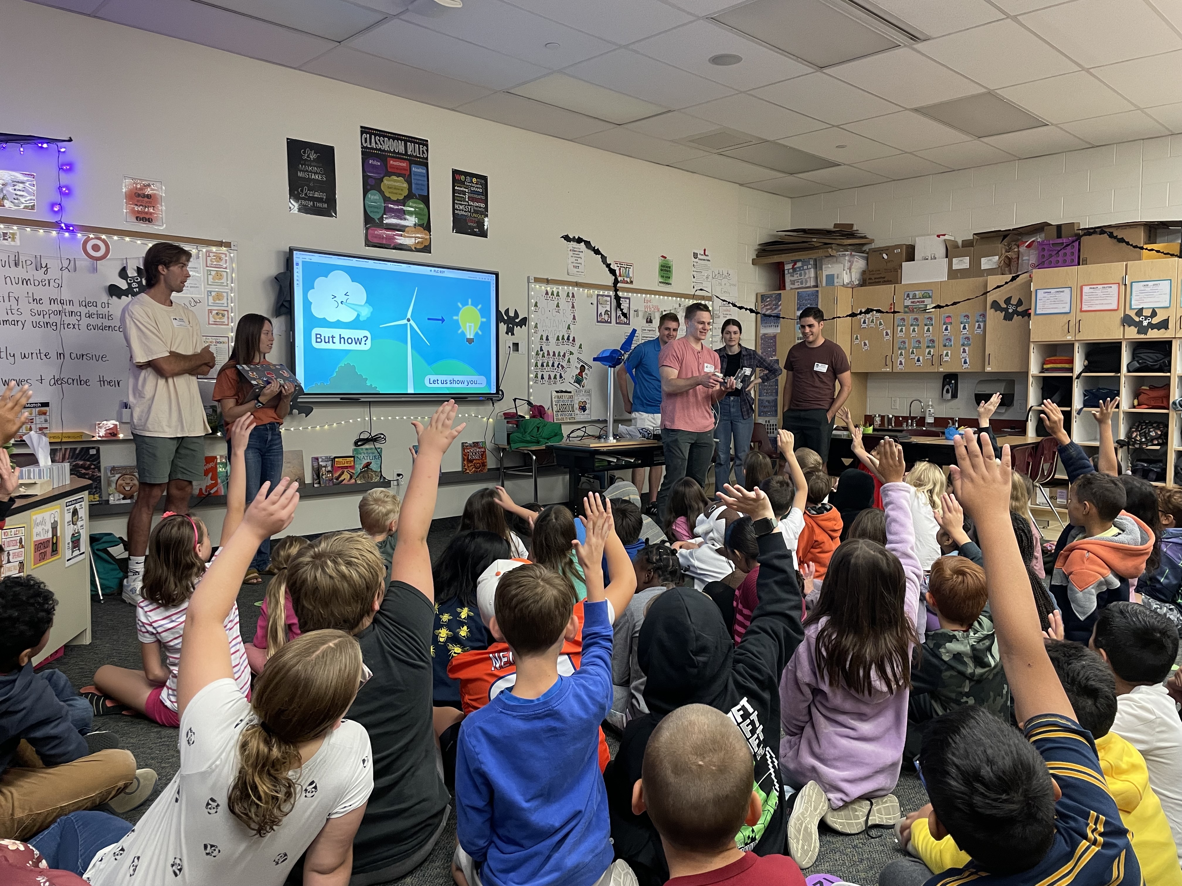 BYU students give a lecture on wind energy at a Utah County elementary school on Oct. 1.