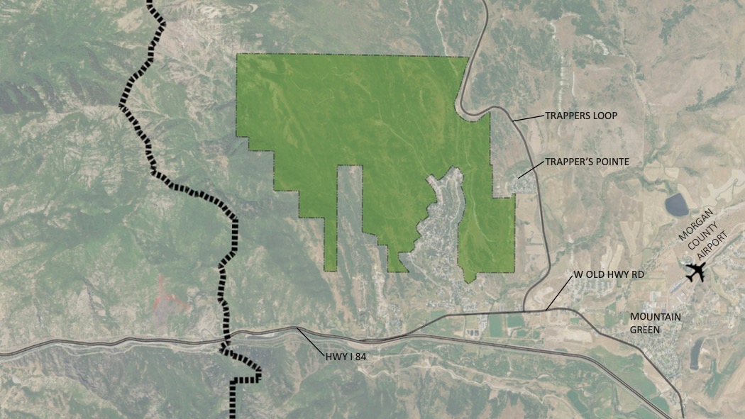 The image shows the proposed Nine Springs Resort development site, in dark green, in Morgan County. The state on Nov. 4 denied a request from project developers to conduct a study into turning the area into a city.