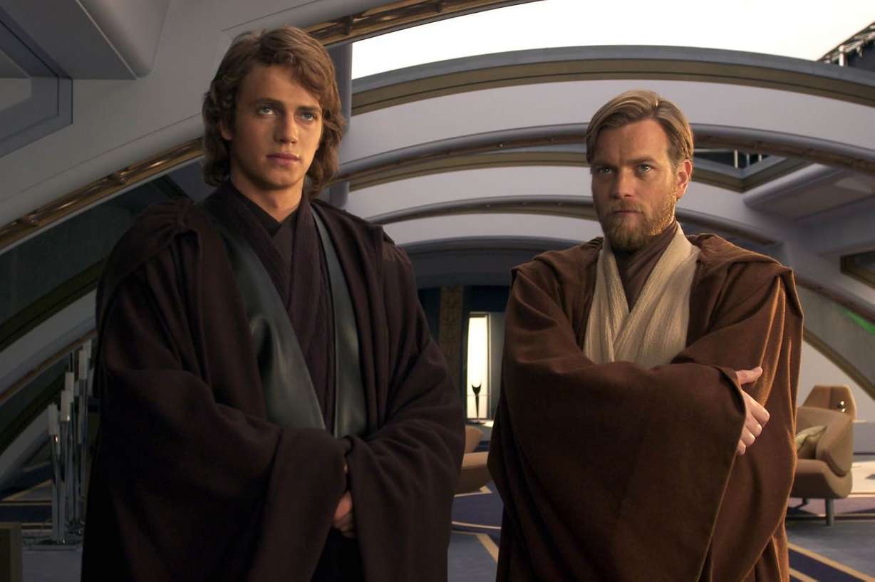 L to R: Hayden Christensen as Anakin Skywalker and Ewan McGregor as Obi-Wan Kenobi in the 2005 film "Star Wars: Episode III - Revenge of the Sith."