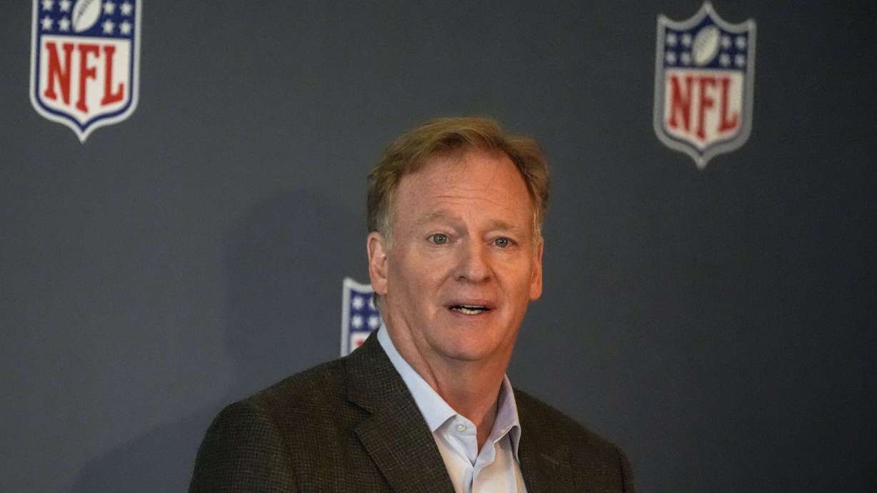 NFL commissioner Roger Goodell speaks during an NFL news conference, Tuesday, Oct. 15, 2024, in Atlanta.
