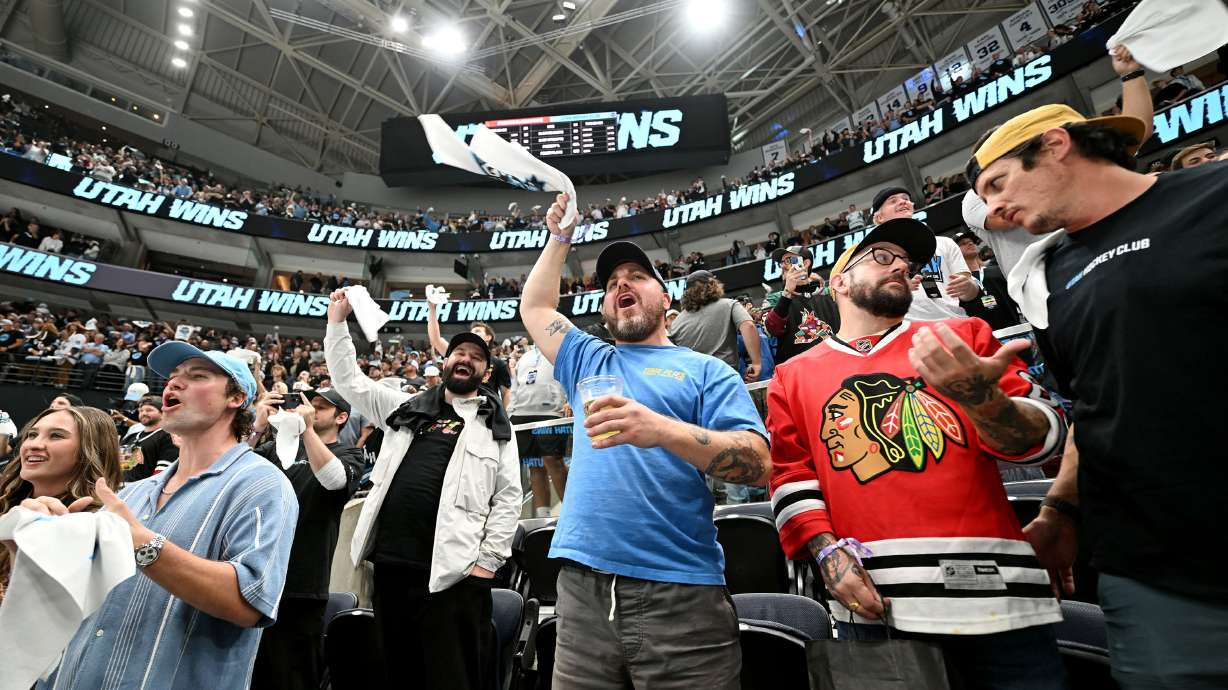Utah Hockey Club’s inaugural game and season opener against the Chicago Blackhawks at the Delta Center in Salt Lake City on Oct. 8. Utah won 5-2.