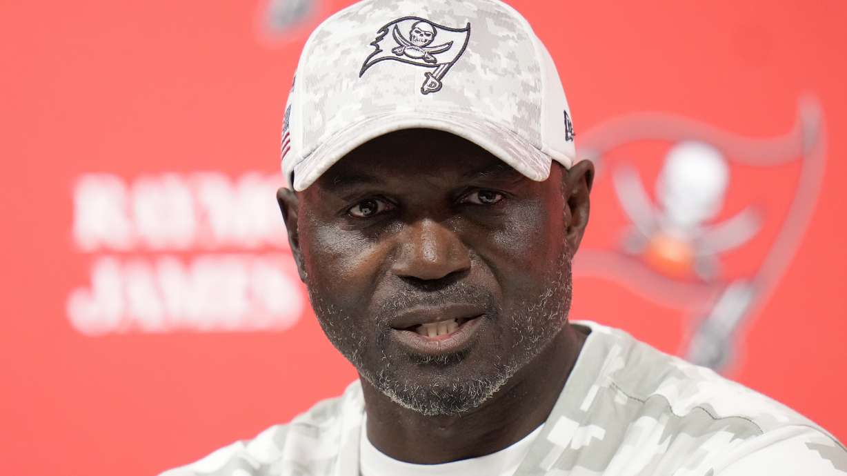 Tampa Bay Buccaneers head coach Todd Bowles speaks at a news conference after an NFL football game against the San Francisco 49ers in Tampa, Fla., Sunday, Nov. 10, 2024.