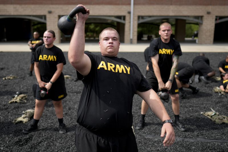 A new recruit participates in the Army's future soldier prep course that gives lower-performing recruits up to 90 days of academic or fitness instruction to help them meet military standards, at Fort Jackson, a U.S. Army Training Center, in Columbia, S.C., Sept. 25.