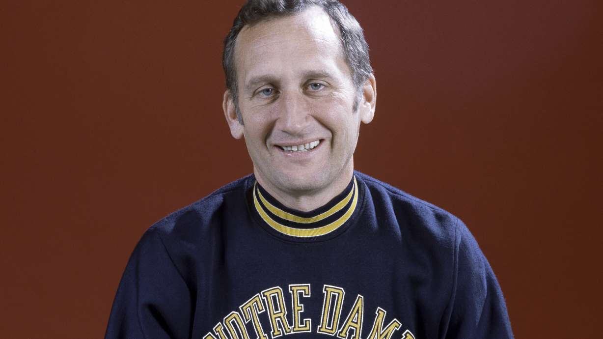 FILE - Gerry Faust, Notre Dame University head football coach shown in December 1980. Gerry Faust, the gravel-voiced Cincinnati high school coach who lived a dream by becoming the coach at Notre Dame, has died. He was 89.