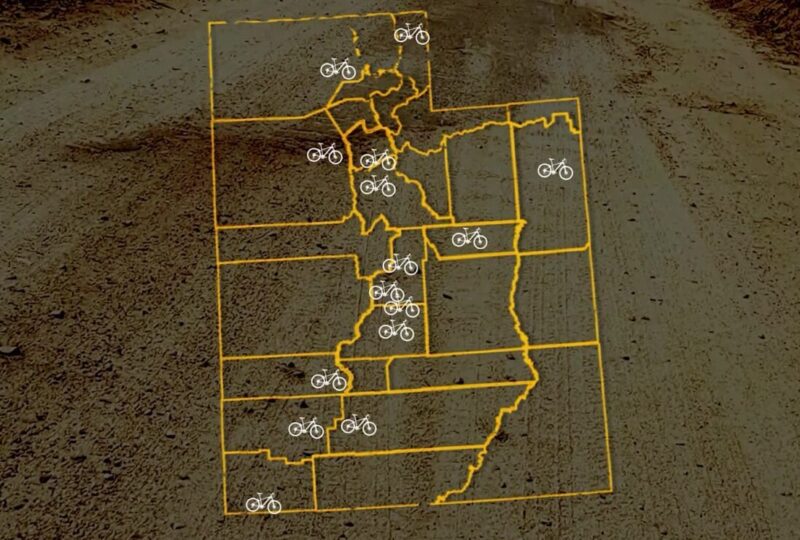 This map shows Utah's counties and the many bike trails that have been established.