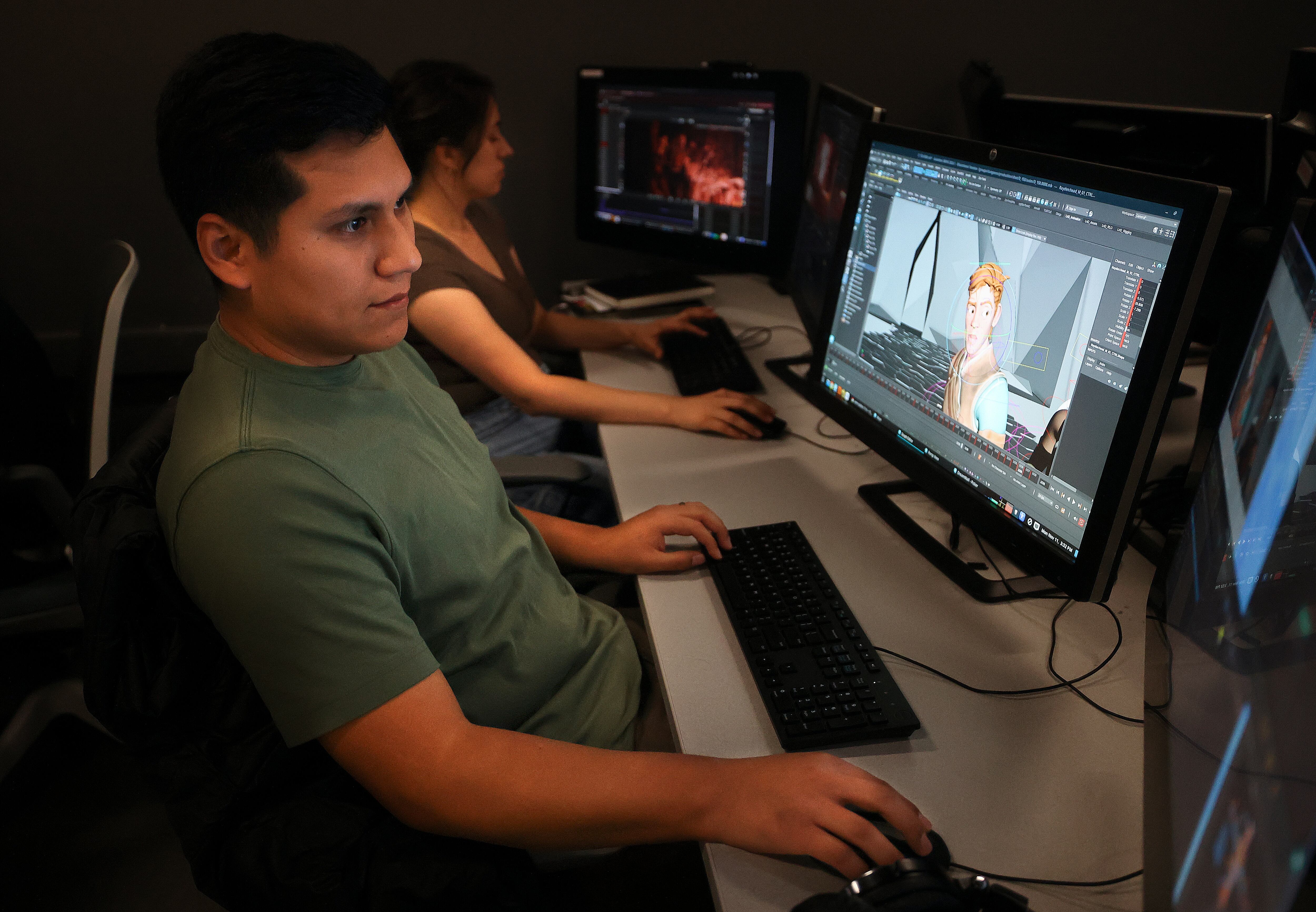 BYU senior Diego Quintanilla works on animation for “Love and Dungeons,” the current and ongoing capstone film, at BYU in Provo on Monday.