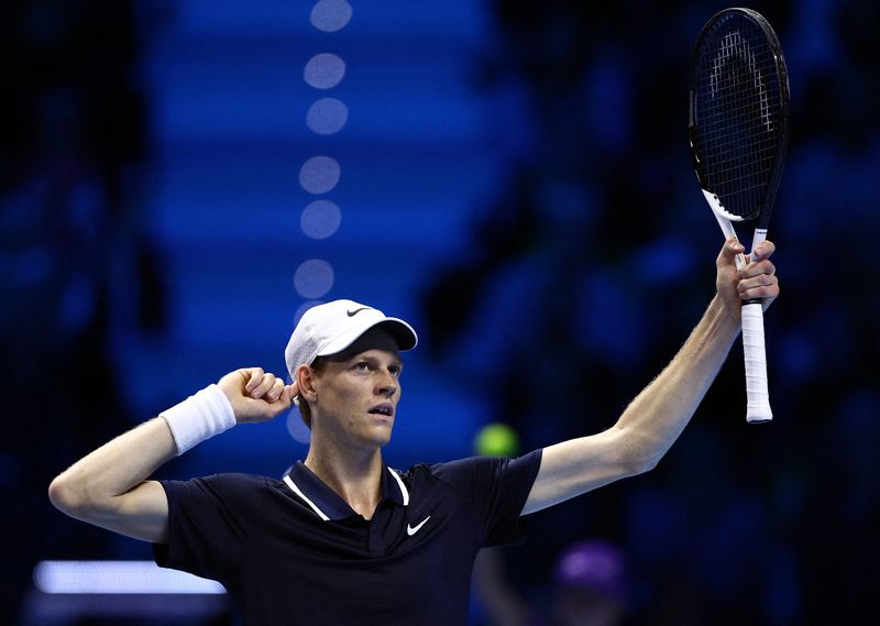 Tennis - ATP Finals - Inalpi Arena, Turin, Italy - November 12, 2024 Italy's Jannik Sinner reacts during his singles group stage match against Taylor Fritz of the U.S.
