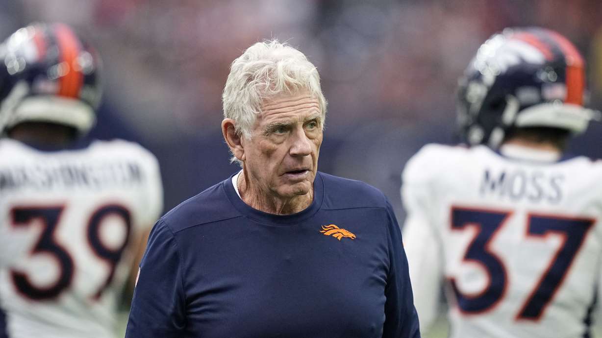 FILE - Denver Broncos special teams coach Mike Westhoff during an NFL football game against the Houston Texans Sunday, Dec. 3, 2023, in Houston. Denver Broncos assistant head coach Mike Westhoff has resigned because of problems with his vision, Wednesday, Nov. 13, 2024.