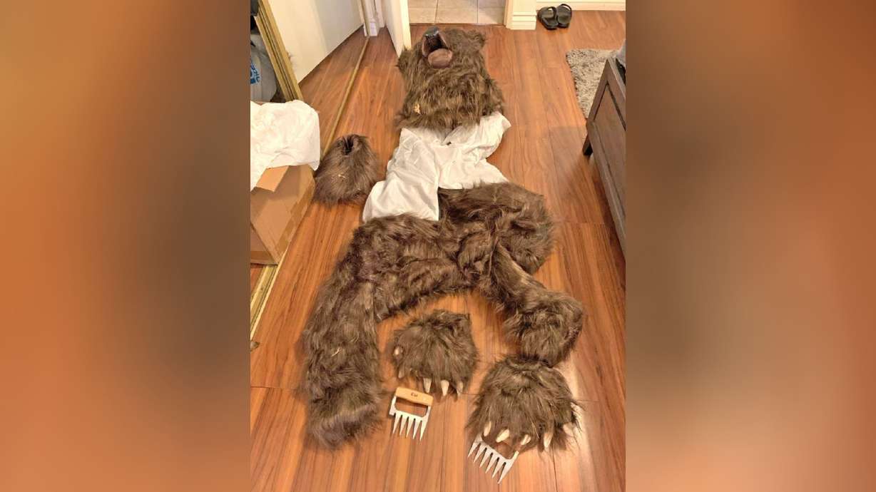 This photo shows a bear costume allegedly worn by suspects with the aim to commit insurance fraud.