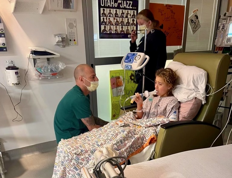 Jabri Fox, then 10 years old, with her caretakers after heart transplant surgery at Intermountain's Primary Children's Hospital in Salt Lake City on Nov. 13, 2022.