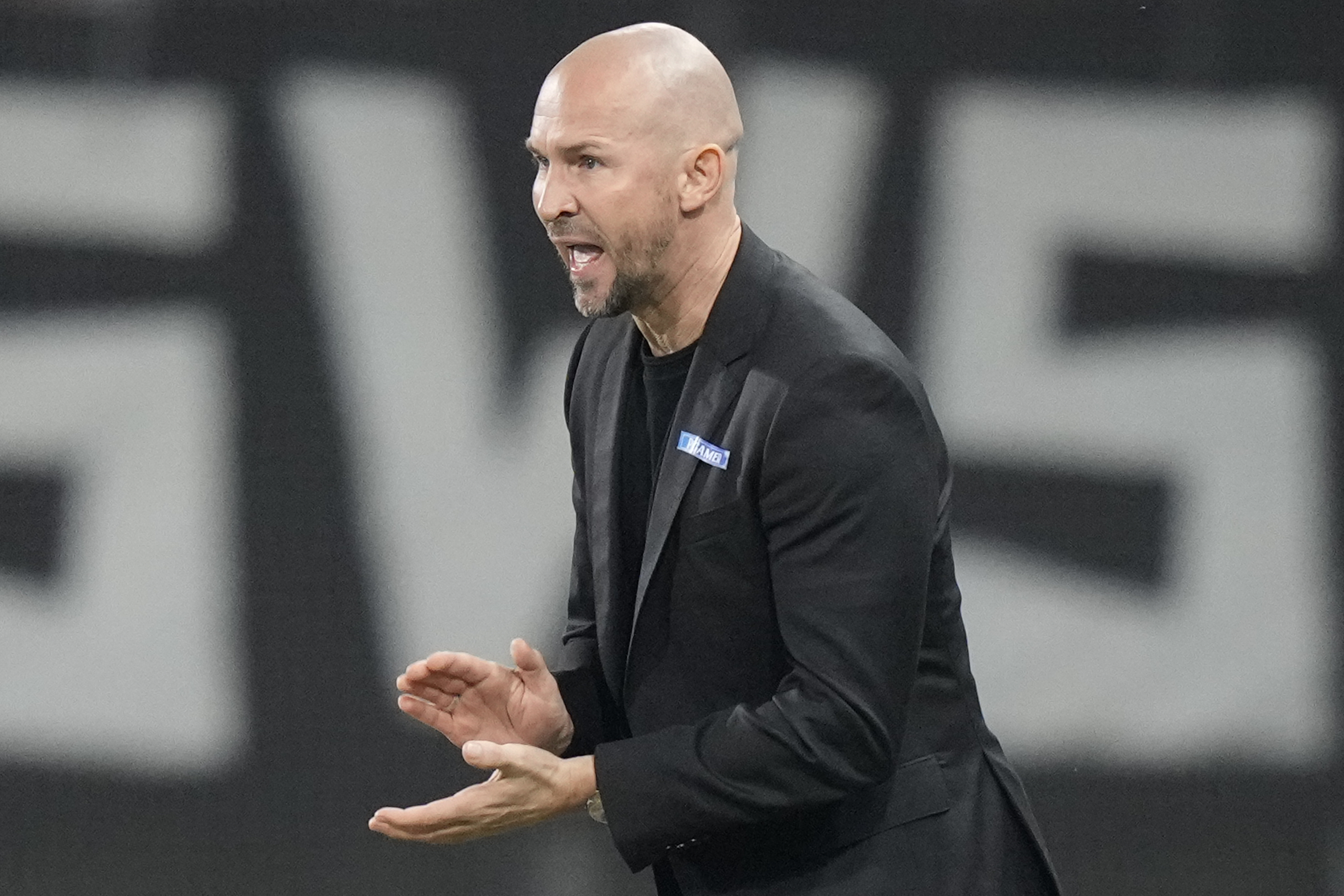 FILE - Sturm's head coach Christian Ilzer shouts directions to his team during the Europa League group F soccer match between Sturm Graz and Lazio at the Merkur Arena in Graz, Austria, Oct. 6, 2022.