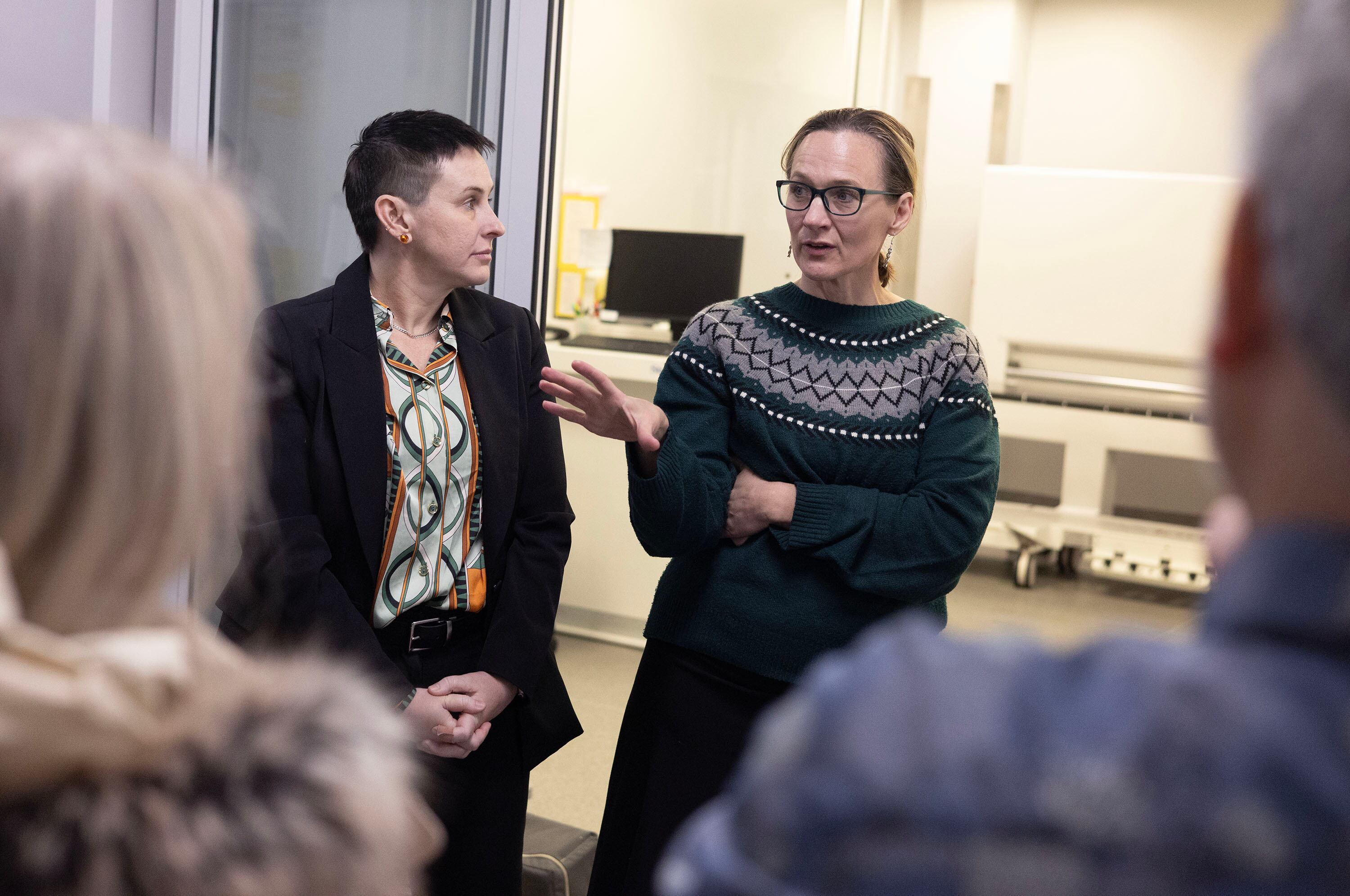 Deirdre Amaro, chief medical examiner, right, and Cory Russo, chief medical investigator, speak to the media at the Office of the Medical Examiner in Taylorsville on Thursday.