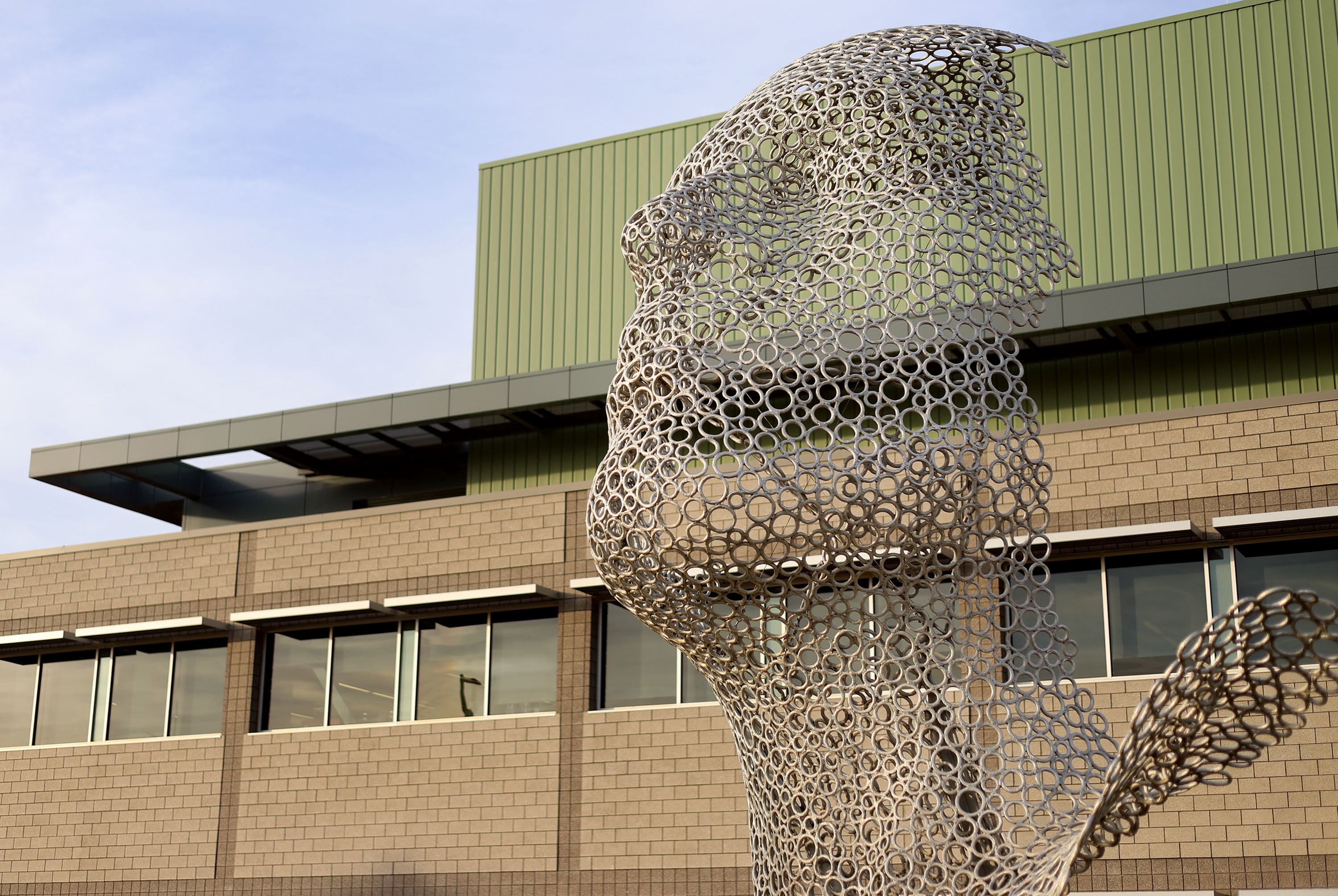 A sculpture by Douwe Blumberg entitled “Convergence” is displayed at the Office of the Medical Examiner in Taylorsville on Thursday.