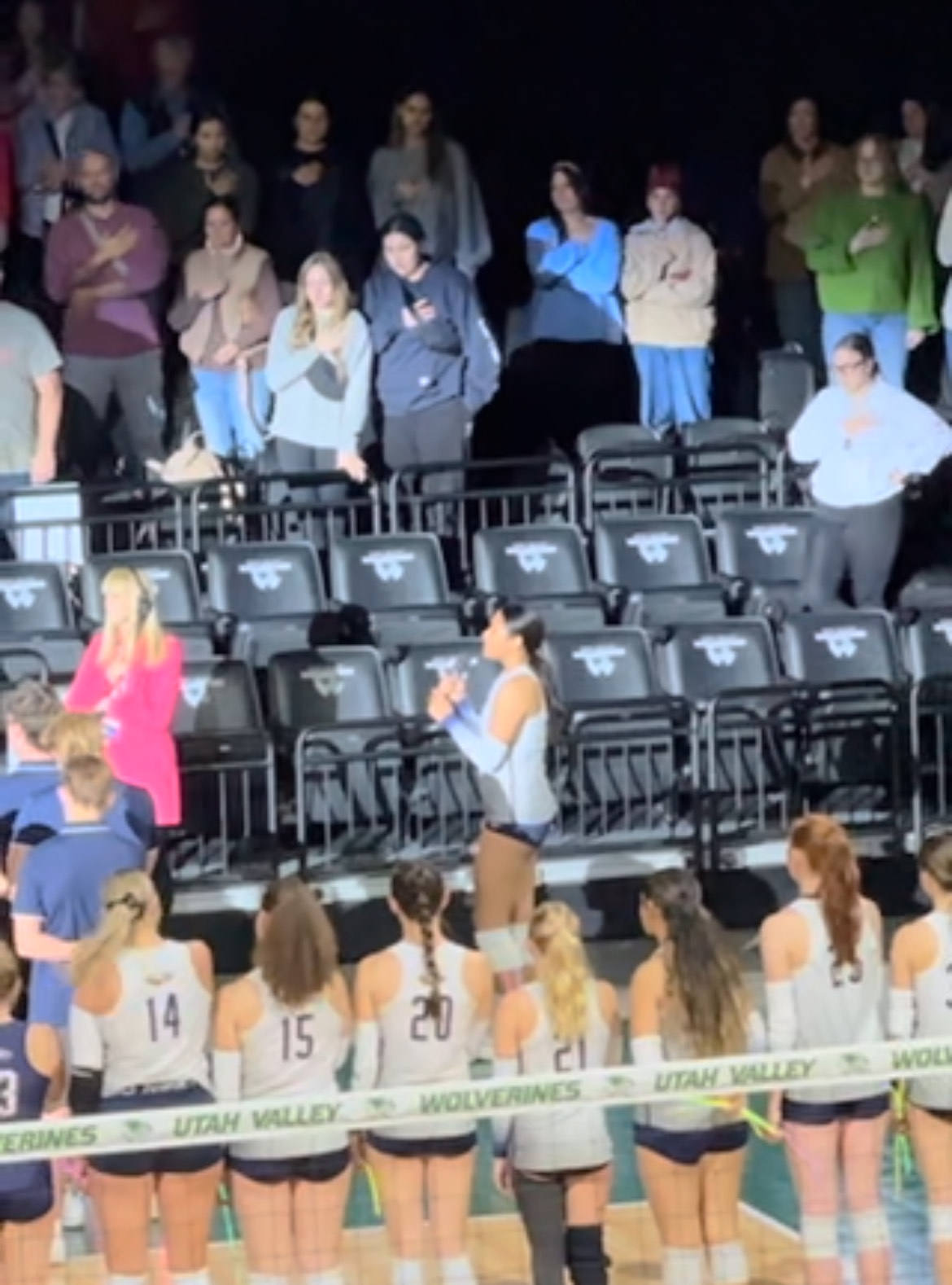 Liana Latu, of Skyline High School, sings the National Anthem before helping her team to win the 5-A State title on Nov. 8.