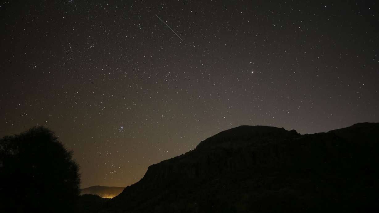 A meteor from the Leonids is seen streaking across the sky over Ankara, Turkey, in 2020.
