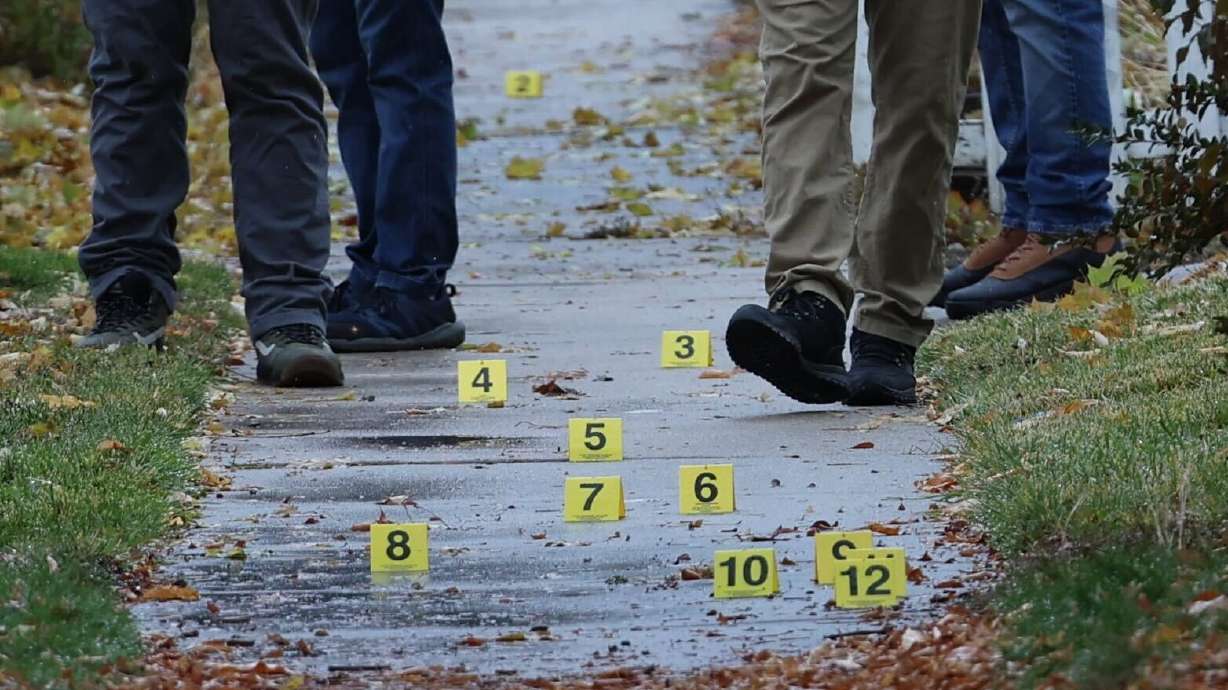 Police investigate the scene of an overnight shooting that left one dead near 800 South Park Street in Salt Lake City on Saturday.