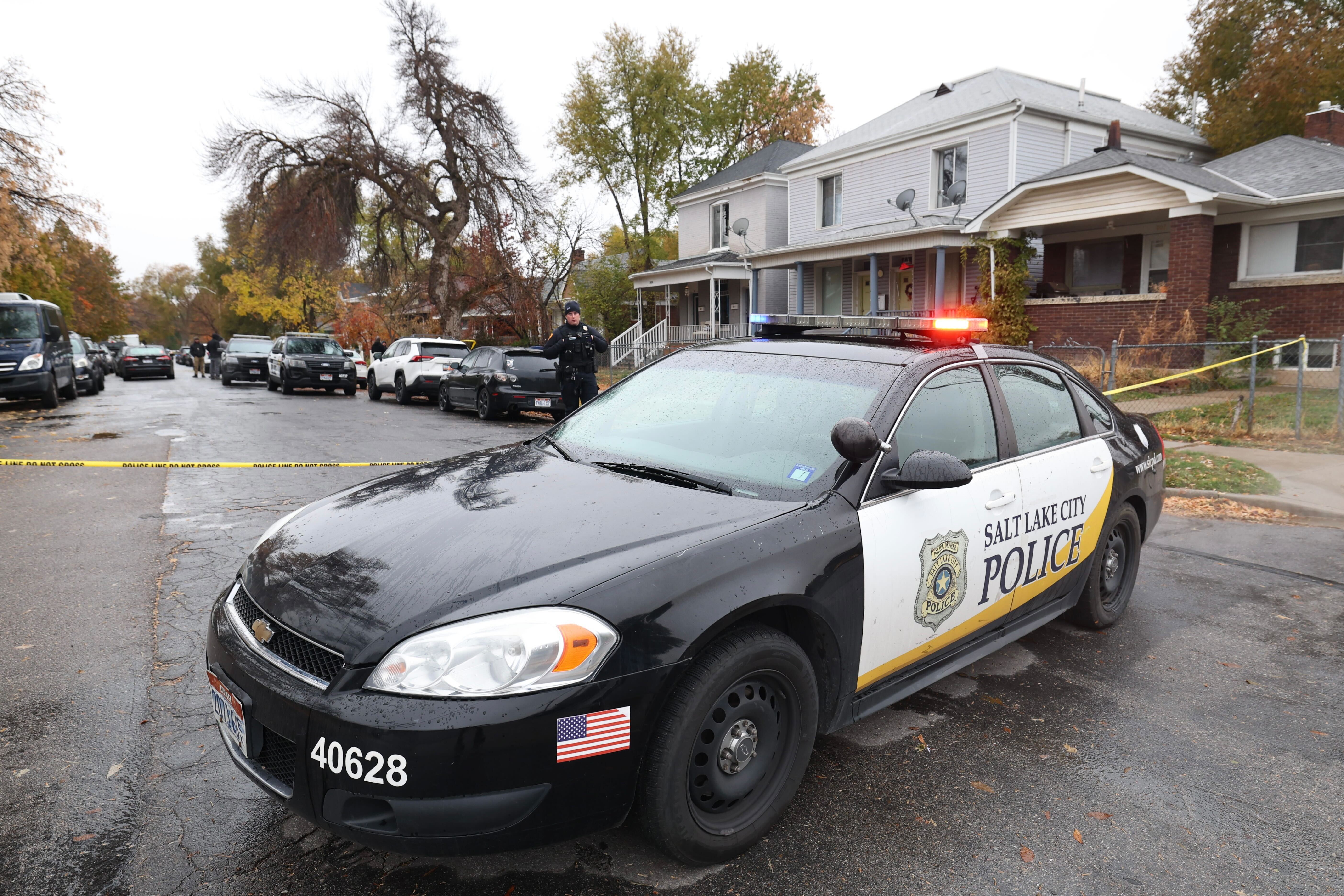 Police investigate the scene of an overnight shooting that left one dead at 825 S. Park Street in Salt Lake City on Saturday.