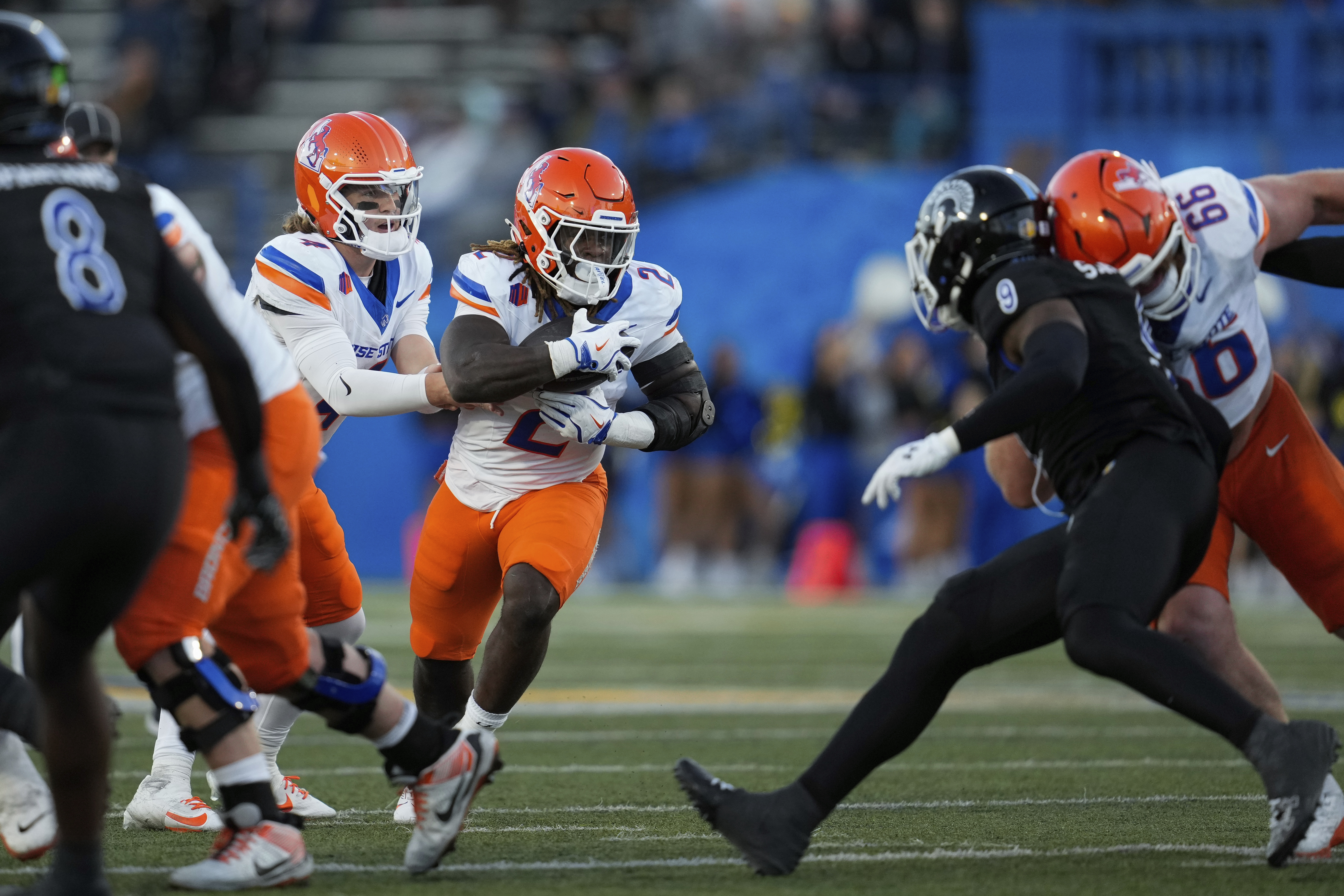 Boise State running back Ashton Jeanty (2) runs the ball during the first half of an NCAA college football game against San Jose State, Saturday, Nov. 16, 2024, in San Jose, Calif.