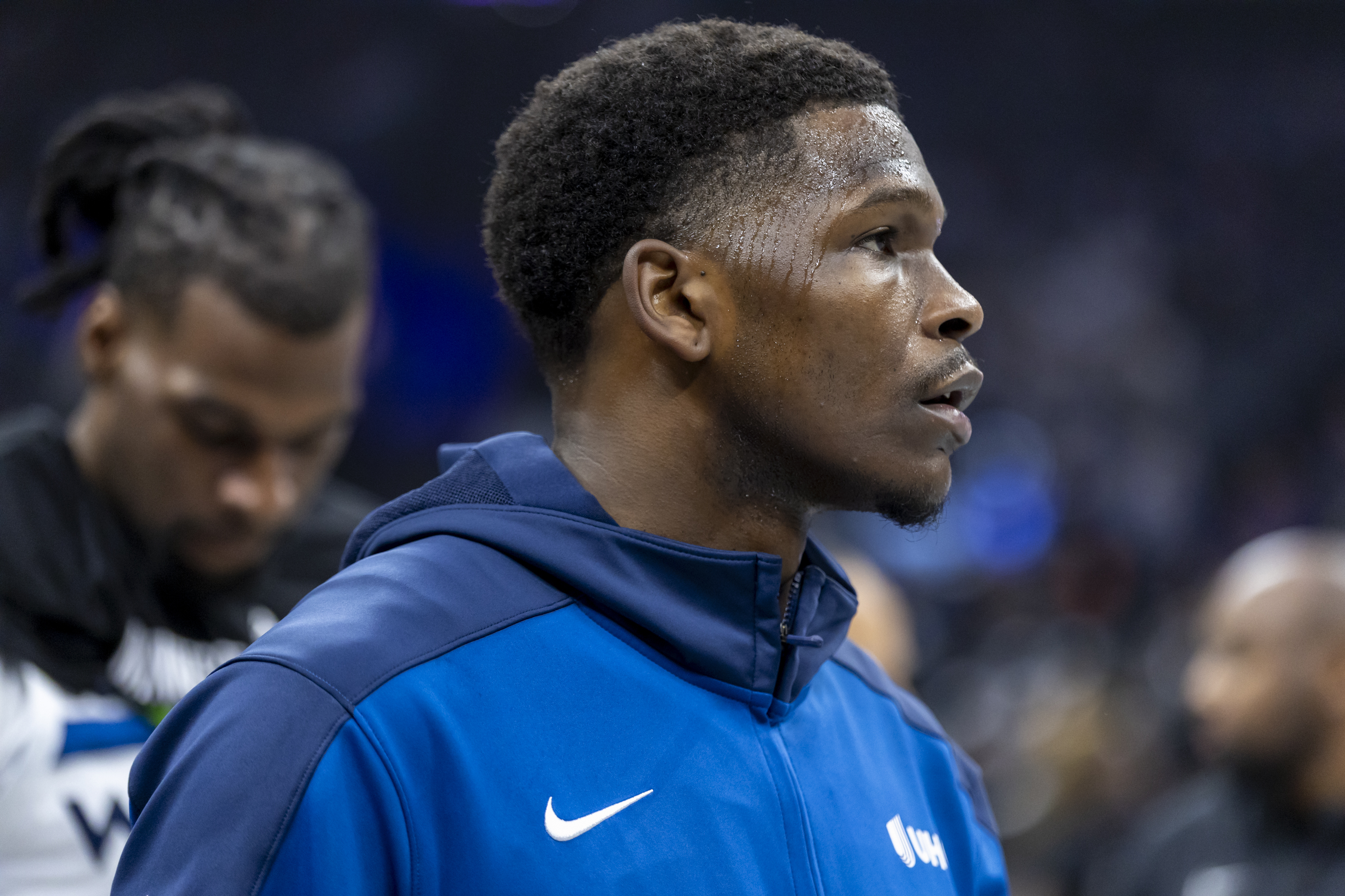 Minnesota Timberwolves guard Anthony Edwards warms up before an Emirates NBA Cup basketball game against the Sacramento Kings, Friday, Nov. 15, 2024, in Sacramento, Calif.