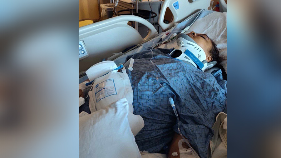 Tamyah Salazar is pictured in the hospital after the hit-and-run on July 21.