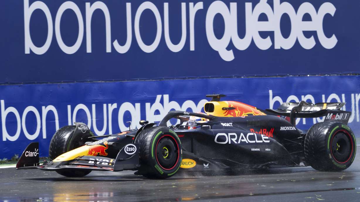 FILE - Red Bull Racing driver Max Verstappen, of the Netherlands, goes through the final chicane during practice for the Formula 1 Canadian Grand Prix auto race Friday, June 7, 2024, in Montreal.