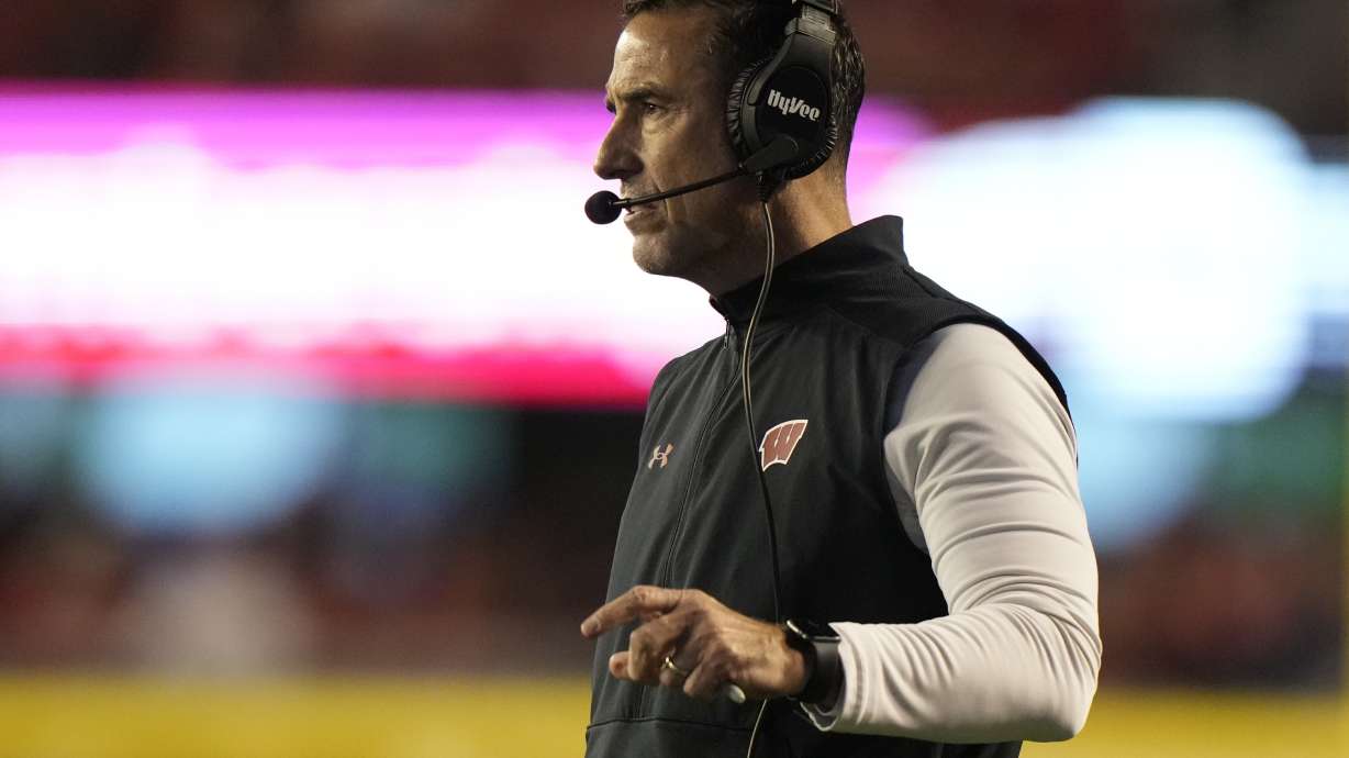 Wisconsin head coach Luke Fickell watches during the first half of an NCAA college football game against Oregon Saturday, Nov. 16, 2024, in Madison, Wis.
