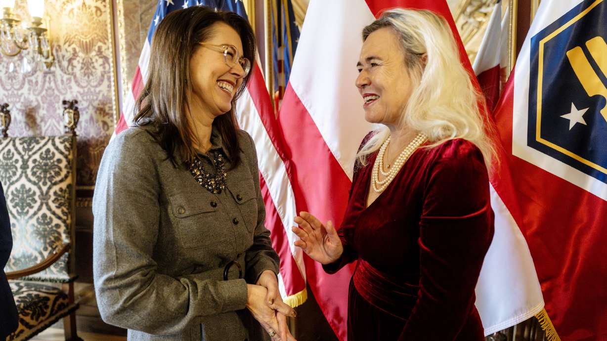 Lt. Gov. Deidre Henderson talks with Her Excellency Dr. Petra Schneebauer, ambassador of Austria to the United States, while at the Capitol on Monday.
