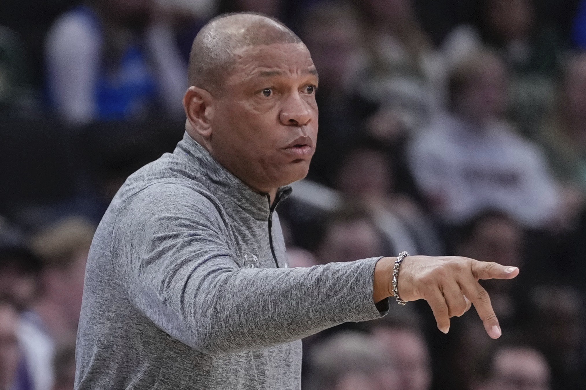 Milwaukee Bucks head coach Doc Rivers reacts during the first half of an NBA basketball game Wednesday, Nov. 13, 2024, in Milwaukee. 