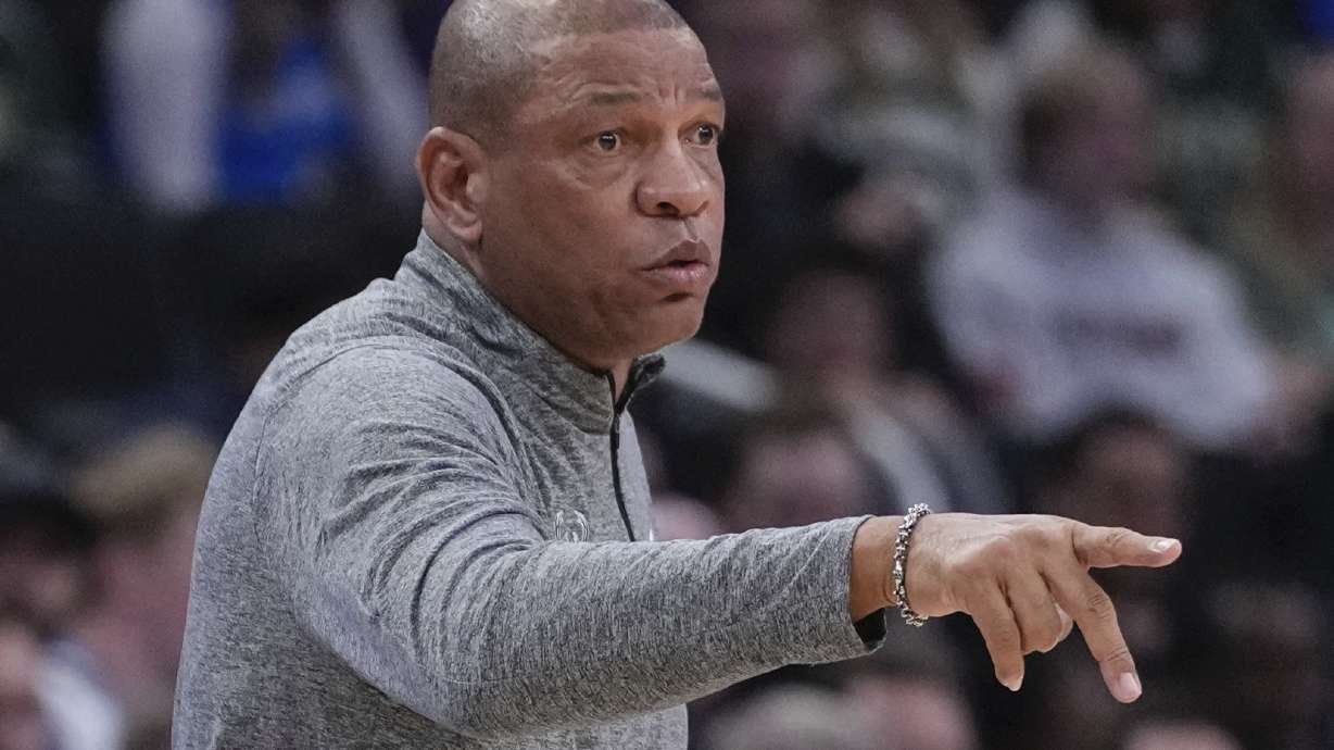Milwaukee Bucks head coach Doc Rivers reacts during the first half of an NBA basketball game Wednesday, Nov. 13, 2024, in Milwaukee.
