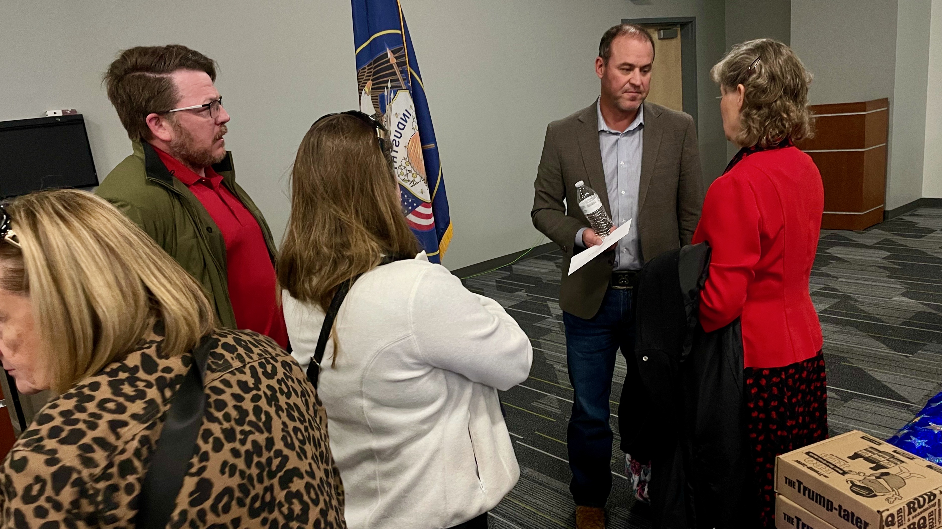 Utah House Speaker Mike Schultz talks with people after addressing the Weber County Republican Women on Monday at the Weber County Sheriff's Office Training Center in Ogden.