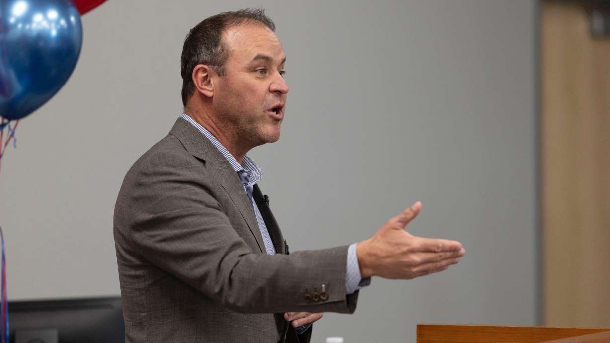 Utah House Speaker Mike Schultz addresses the Weber County Republican Women on Monday at the Weber County Sheriff's Office Training Center in Ogden.