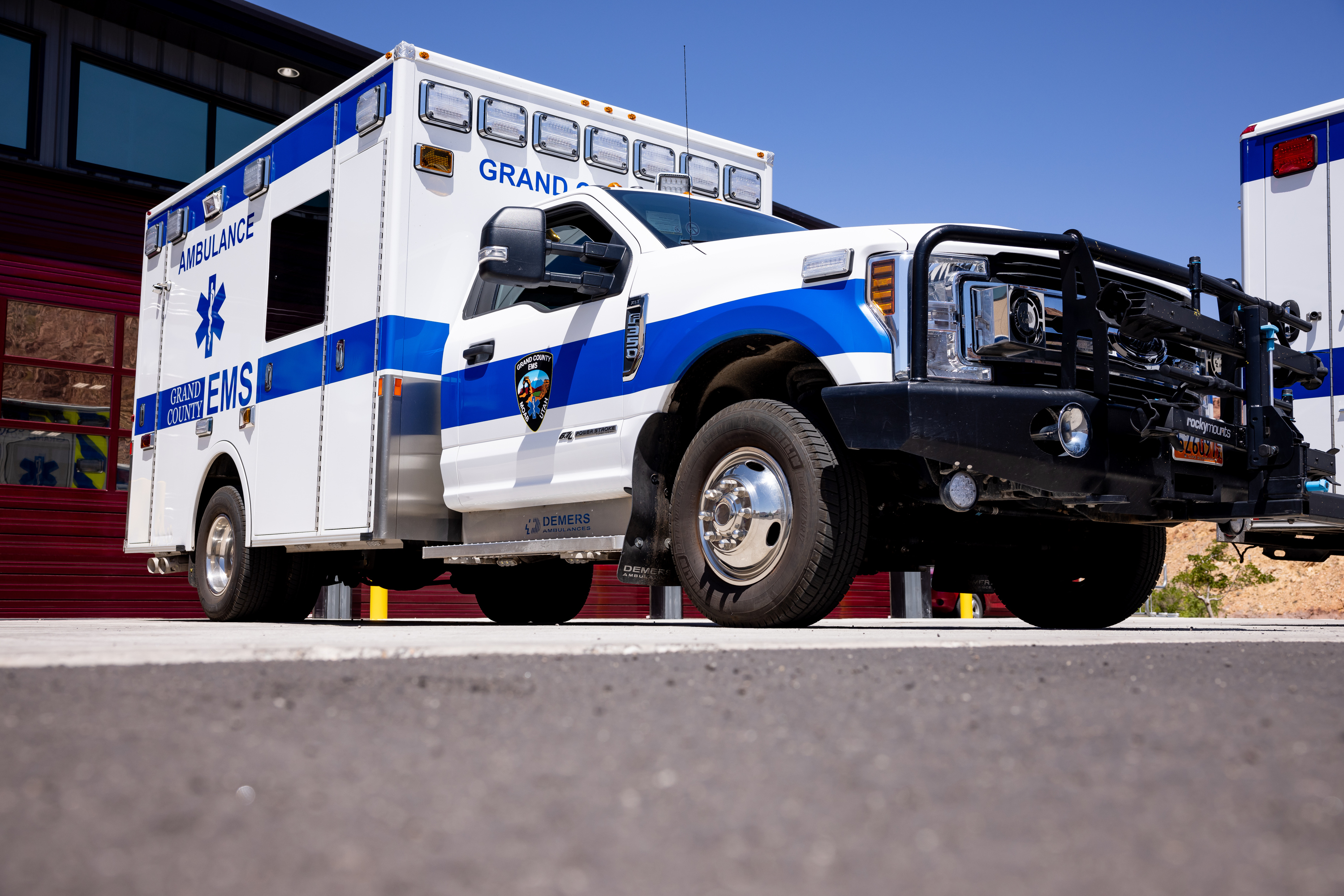 An ambulance at the Grand County Emergency Medical Services in Moab on July 21, 2022. An audit recommends more local control of medical transport providers in Utah.
