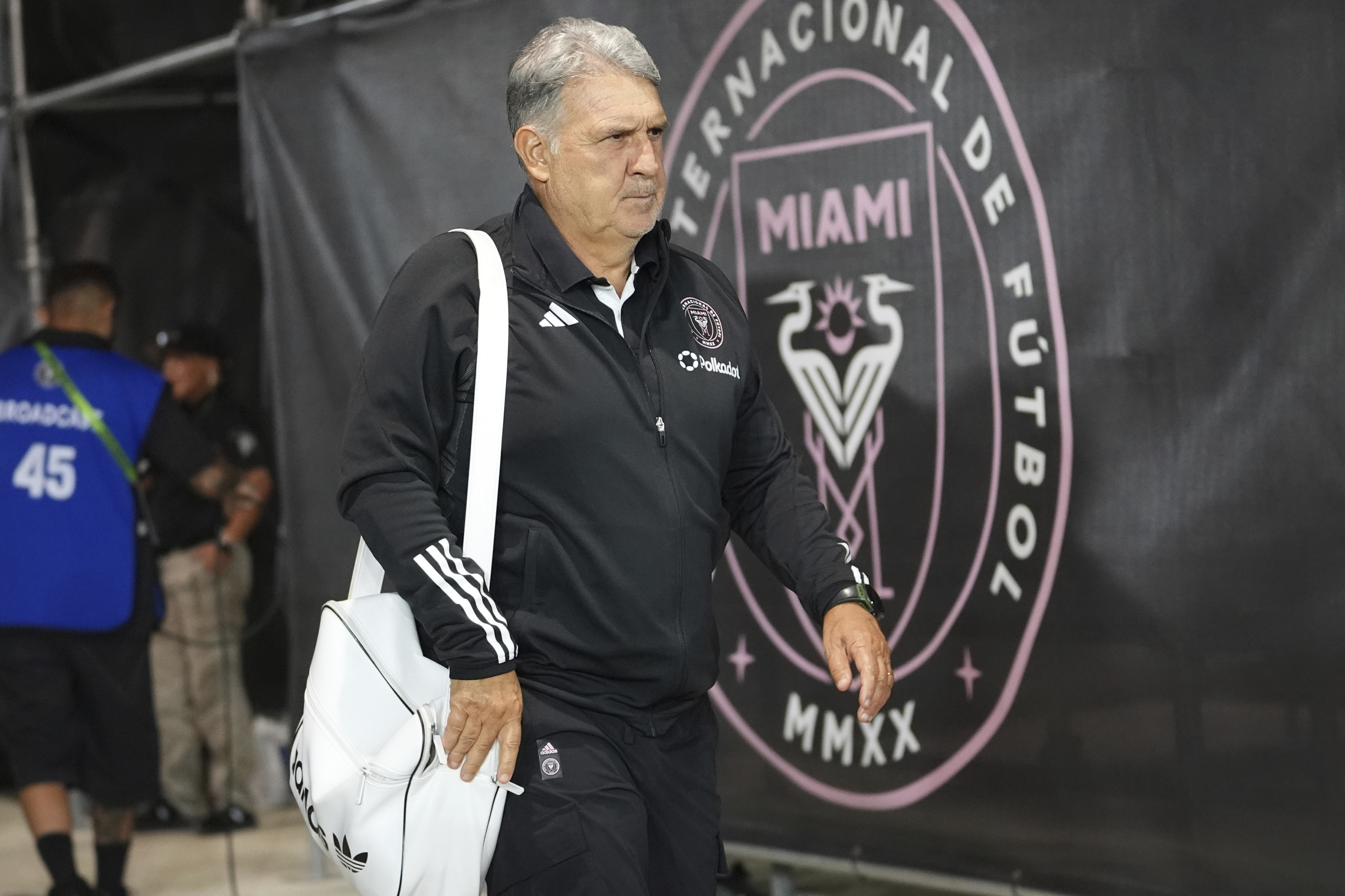 Inter Miami head coach Gerardo "Tata" Martino arrives for an MLS playoff opening round soccer match against the Atlanta United, Saturday, Nov. 9, 2024, in Fort Lauderdale, Fla. 
