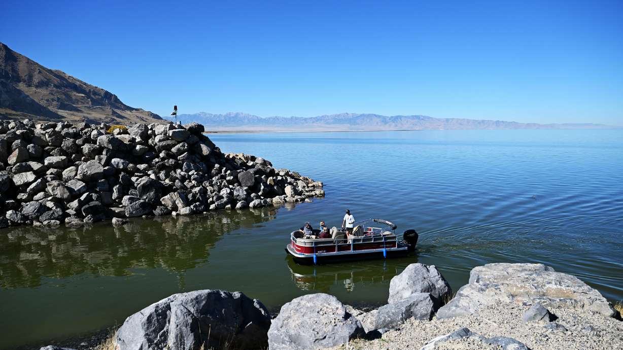 A boat moves into the marina at the Great Salt Lake, near Magna on Sept. 24. The lake's southern arm dropped by over 3 feet over the past few months, but state officials believe recent changes will prevent it from hitting its all-time low again.