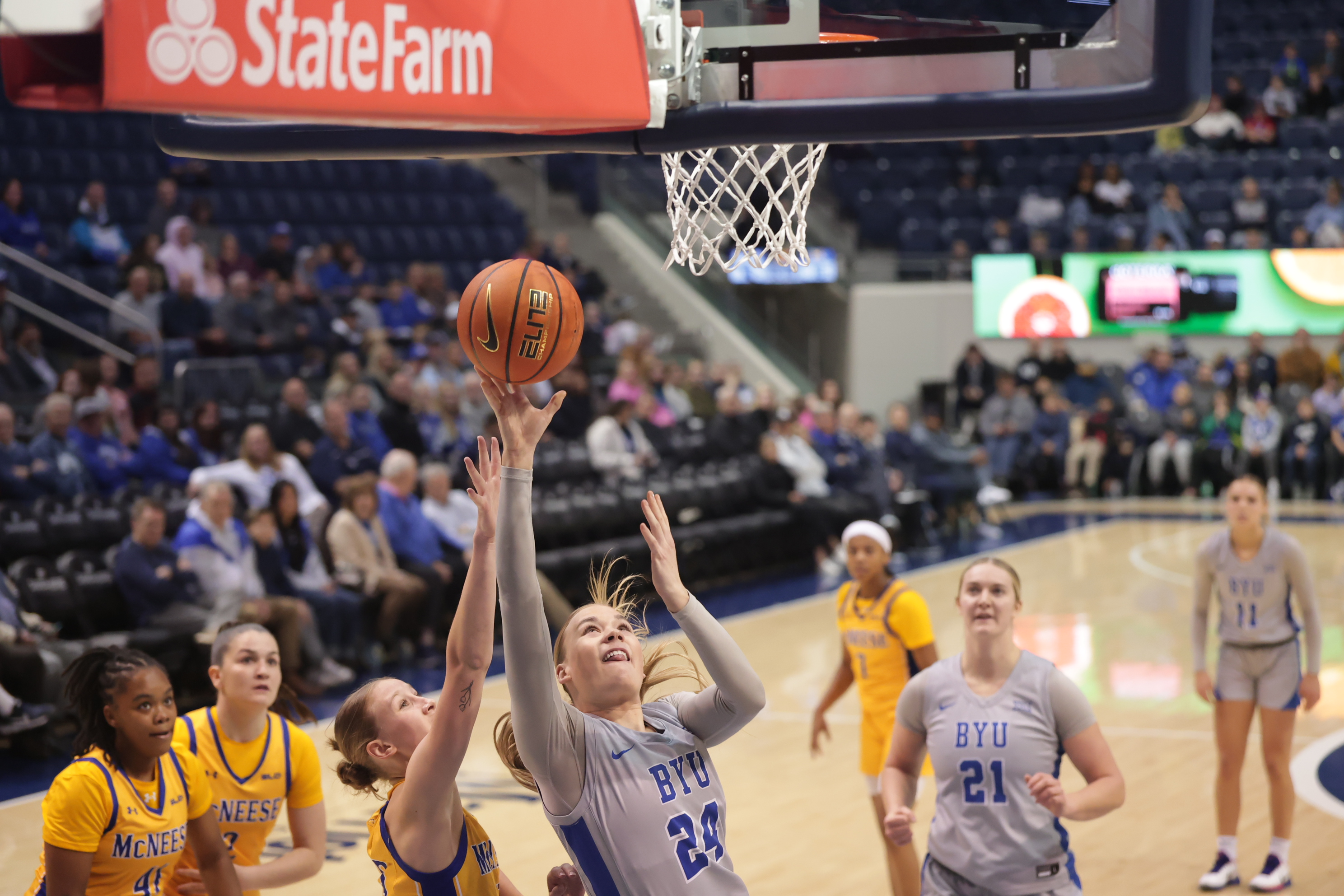 BYU wing Brinley Cannon puts up a shot against McNeese, Tuesday, Nov. 19, 2024 during an NCAA women's basketball game at the Marriott Center in Provo, Utah. Cannon is one of four Idaho natives on the Cougars' 2024-25 roster as the Gem State proves to be a fertile recruiting ground for head coach Amber Whiting.