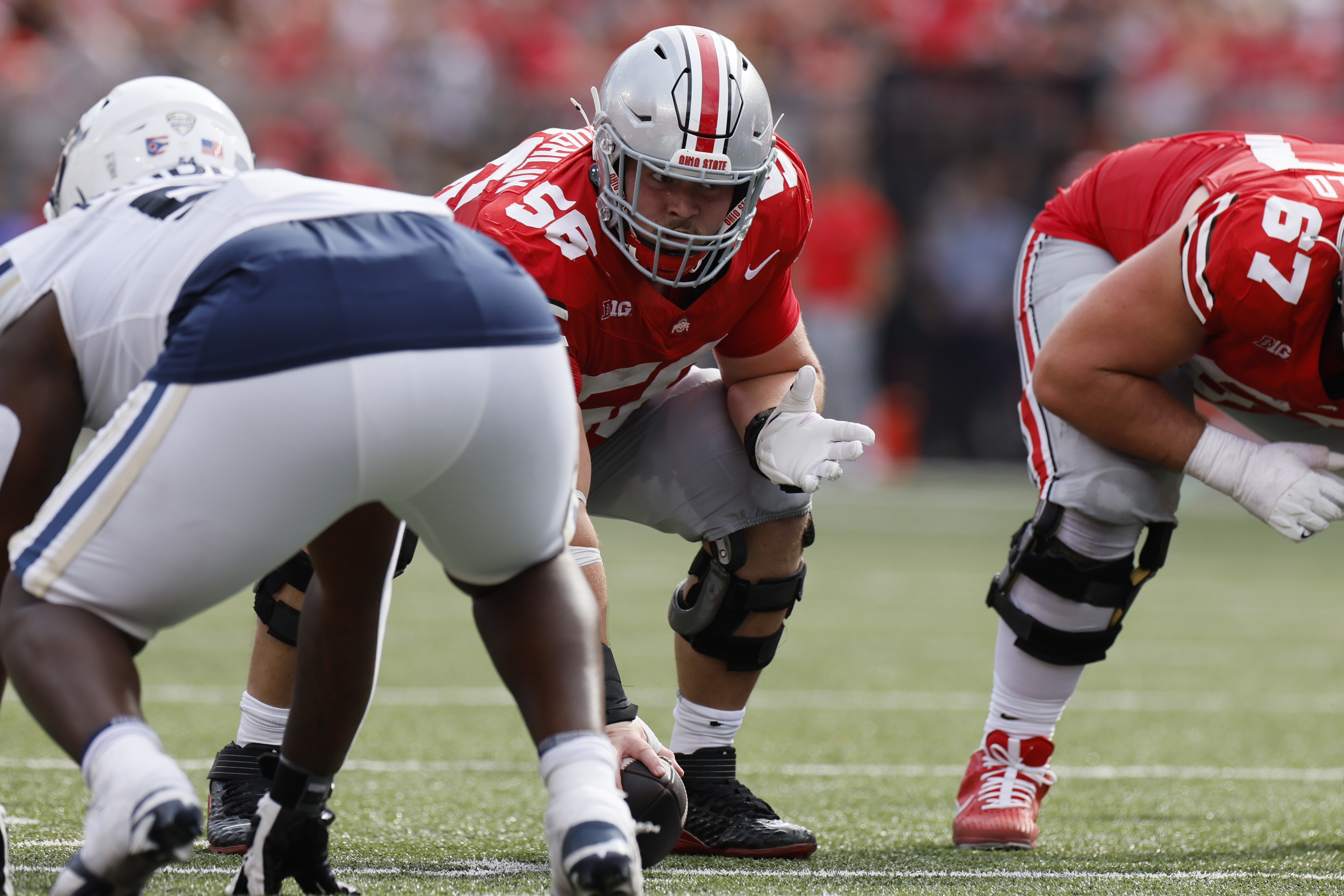 FILE Ohio State offensive lineman Seth McLaughlin plays against Akron during an NCAA college football game, Aug. 31, 2024, in Columbus, Ohio. 