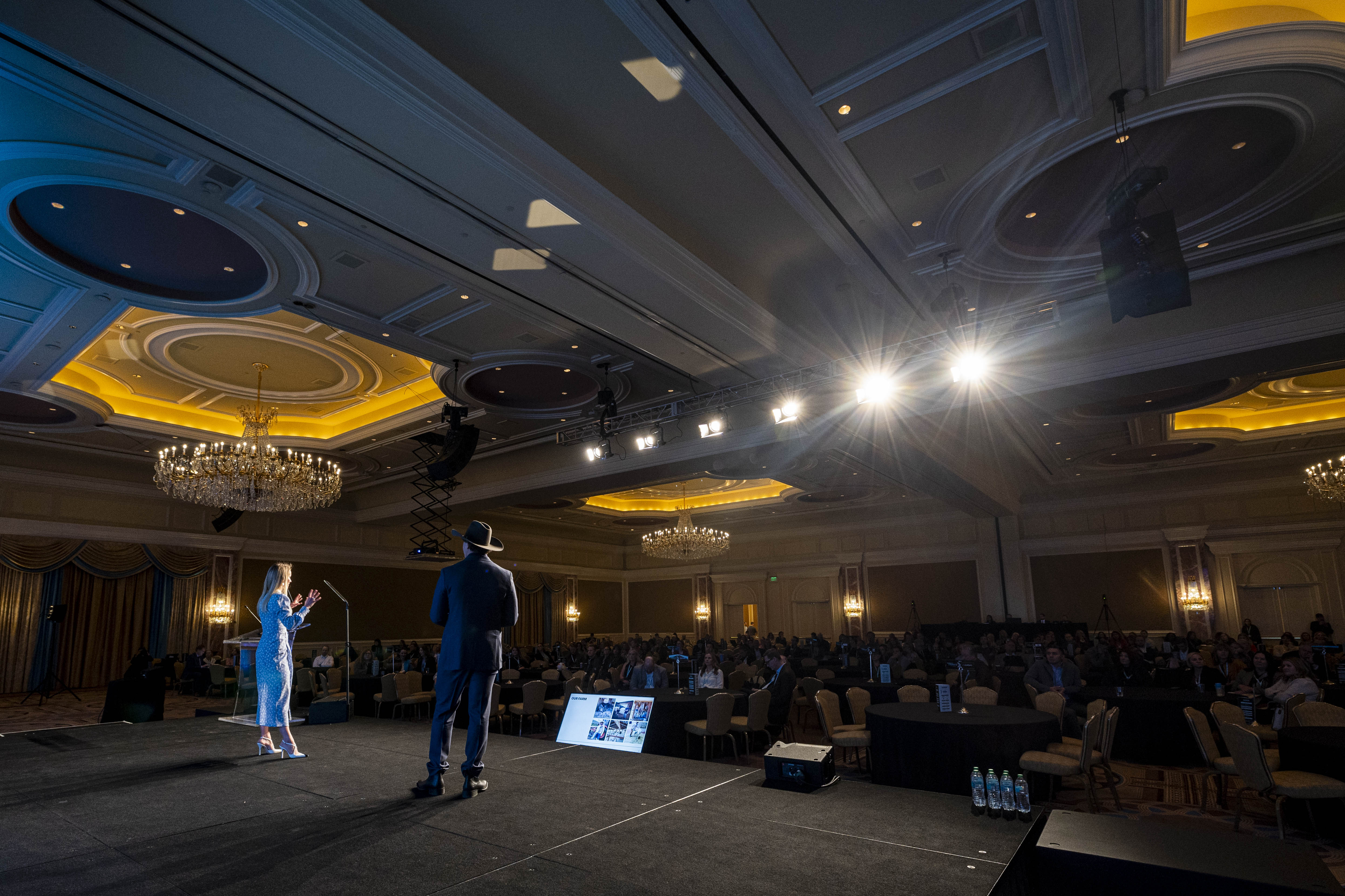 Hannah Neeleman speaks as she’s joined by her husband, Daniel Neeleman, co-founders of Ballerina Farm, during Utah Business Forward 2024 held at The Grand America Hotel in Salt Lake City on Nov. 20.