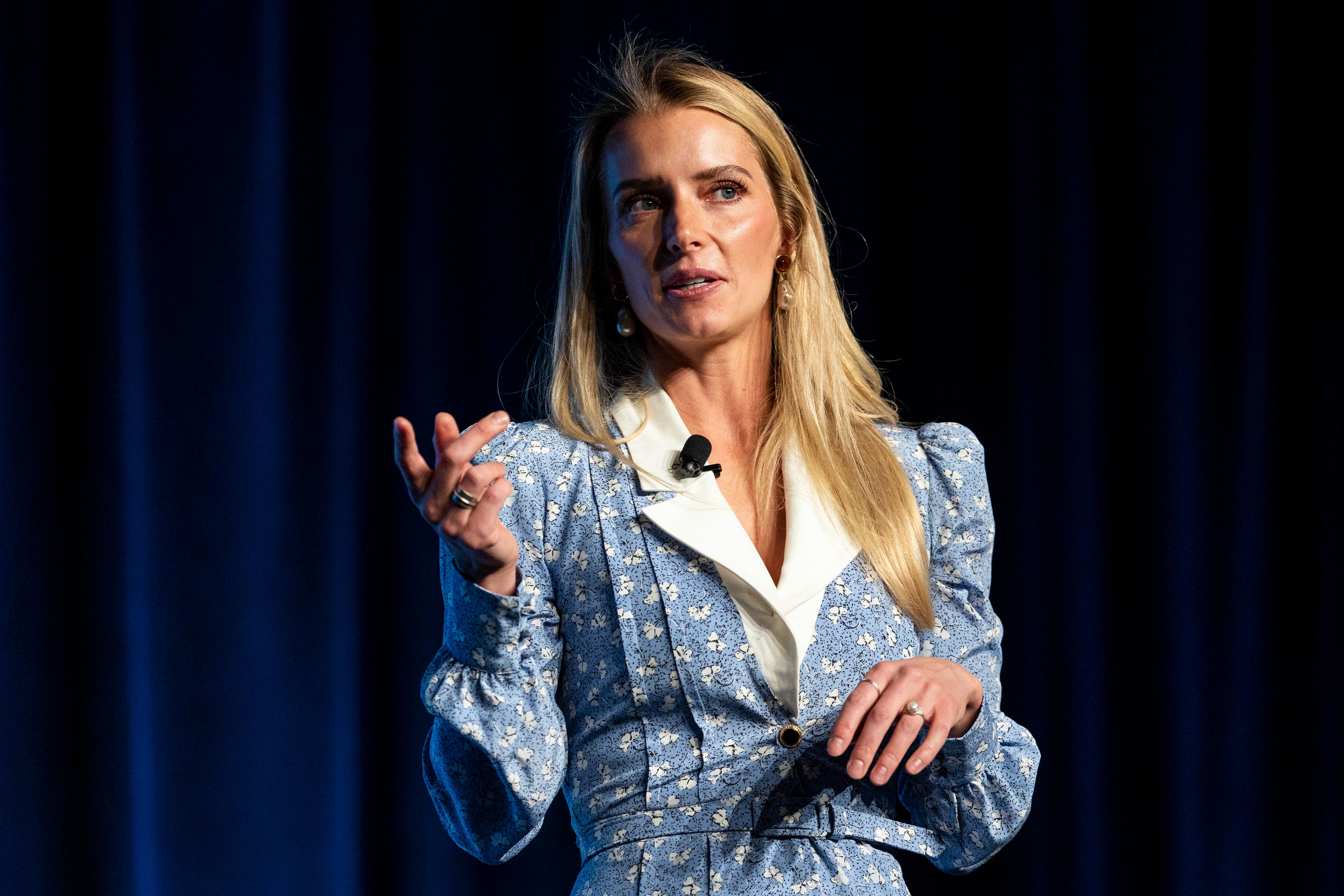 Hannah Neeleman, a co-founder of Ballerina Farm, speaks during Utah Business Forward 2024 held at The Grand America Hotel in Salt Lake City on Nov. 20.