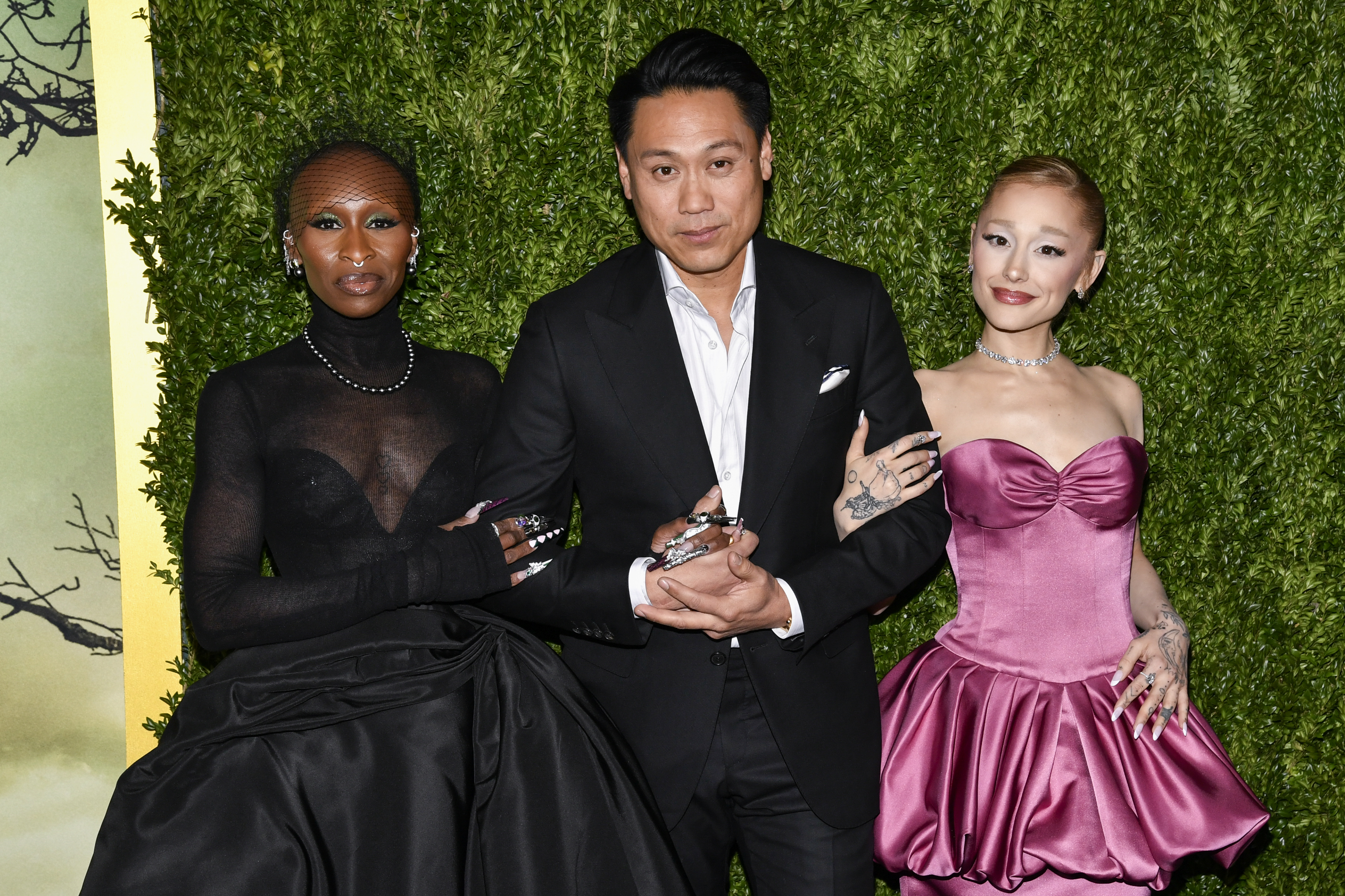Cynthia Erivo, Jon M. Chu, and Ariana Grande at the premiere of "Wicked" at the Museum of Modern Art on Nov. 14, 2024, in New York. Chu was a guest judge on "Dancing With The Stars" on Tuesday.